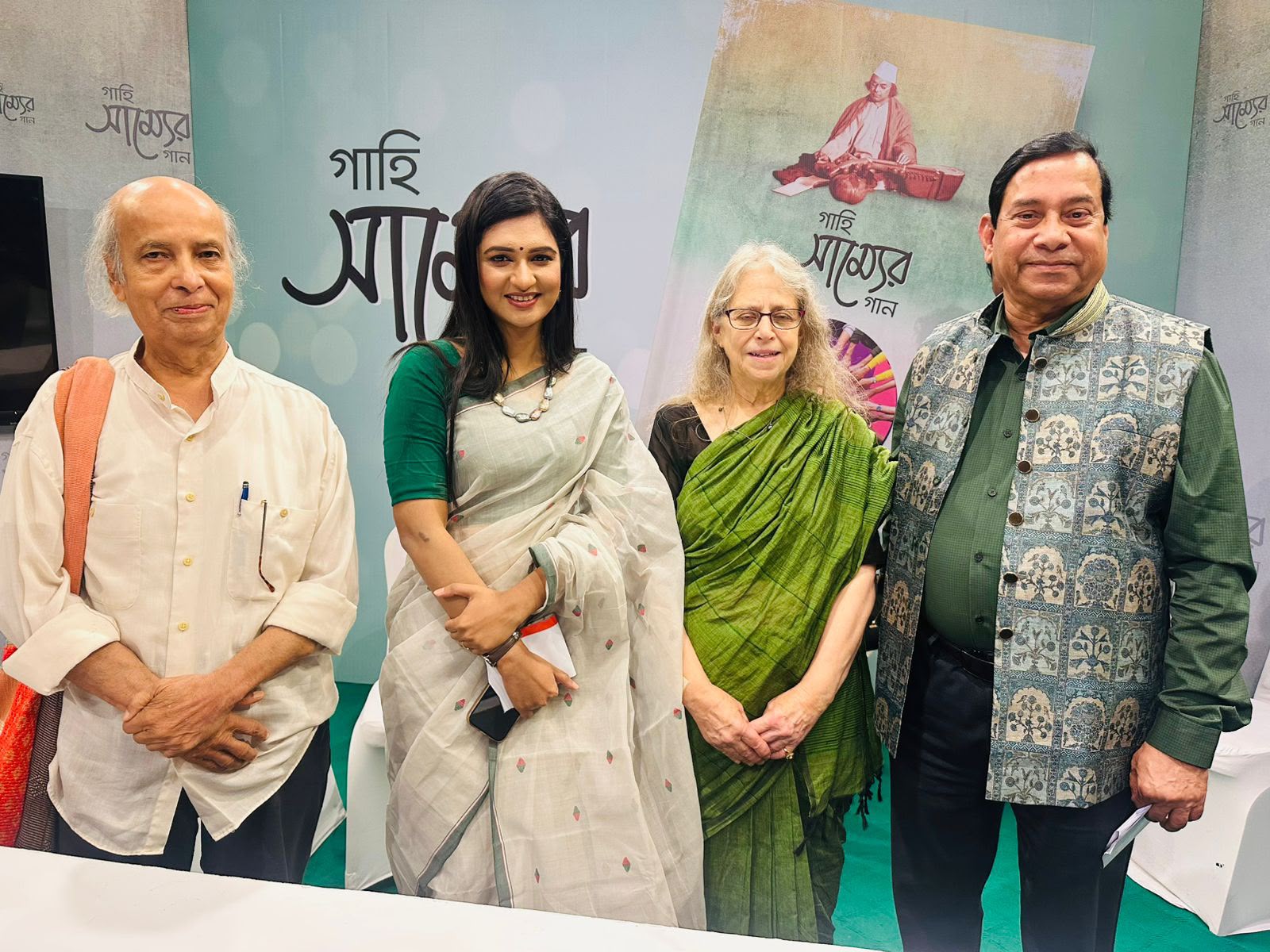 Sanjida Rahman with three guests including two senior artists in the studio
